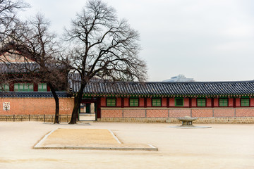 The colorful wall in the garden of Gyeongbokgung Palace in Seoul