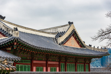 Fototapeta na wymiar Close up the roof of a building inside the Gyeongbokgung Palace