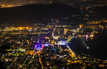 Como city and lake from above at night