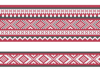 Seamless pattern, knitting imitation. White, red and black colors.