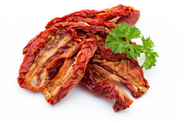 Dried tomatoes isolated on white background.