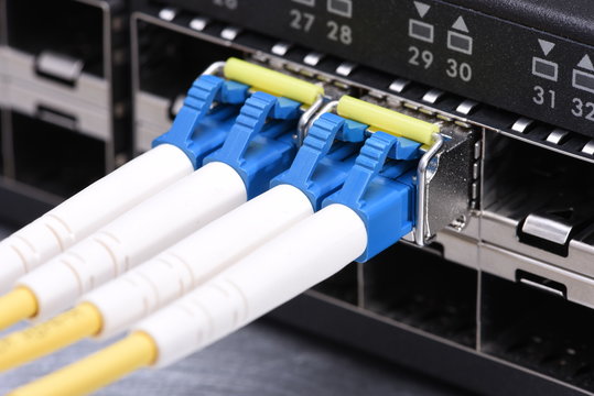 Internet Technology Devices Fiber Optic Network Cables in Switch