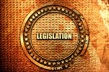 legislation, 3D rendering, text on metal