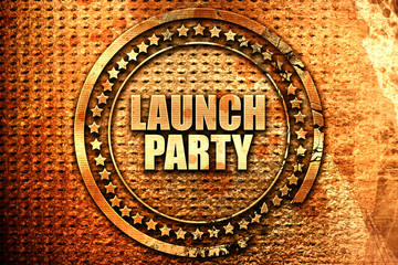 launch party, 3D rendering, text on metal