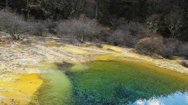 Huanglong Mountain with beautiful nature calcification pool ,waterfalls,lake in Sichuan , China
