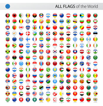 All World Round Glossy Vector Flags - Collection
