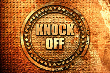 knock off, 3D rendering, text on metal