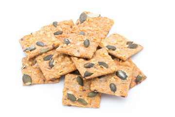 crispbread stack isolated on white background.