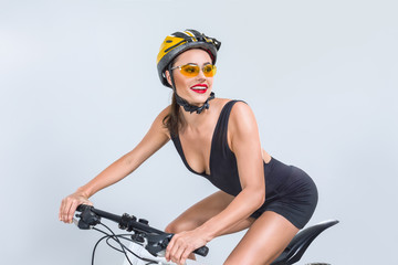 Fototapeta na wymiar Beautiful woman on bicycle