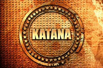 katana, 3D rendering, text on metal