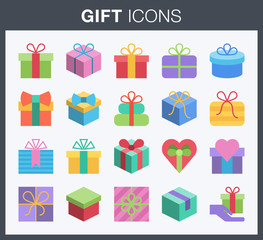Set of flat gift box icons. 