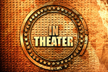 in theater, 3D rendering, text on metal