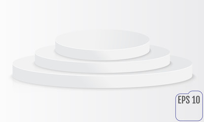 White round podium. Round stage podium, pedestal isolated on whi