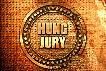hung jury, 3D rendering, text on metal