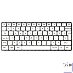 White laptop computer wireless keyboard top view with keys, vect