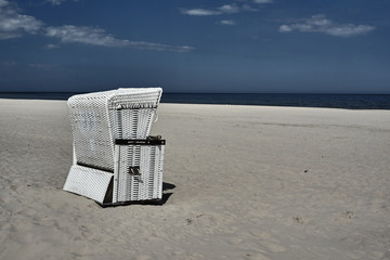 Basket on the sandy beach on the Baltic Sea island of Usedom.