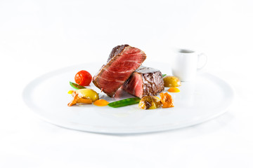 marble beef stake vegetables