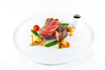 marble beef stake vegetables