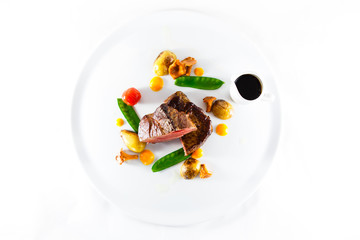 marble beef stake vegetables