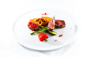 marble beef stake vegetables