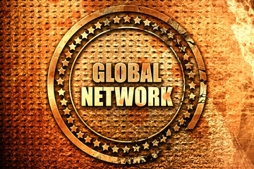 global network, 3D rendering, text on metal