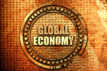 global economy, 3D rendering, text on metal