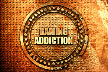 gaming addiction, 3D rendering, text on metal