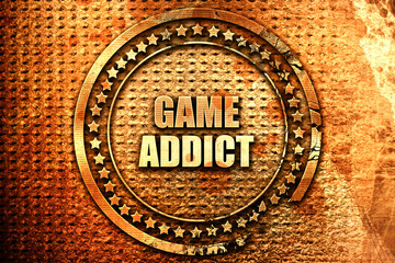 game addict, 3D rendering, text on metal