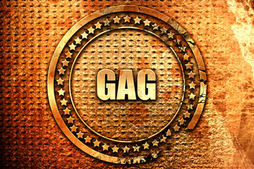 gag, 3D rendering, text on metal