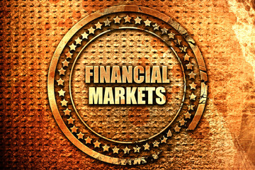 financial markets, 3D rendering, text on metal