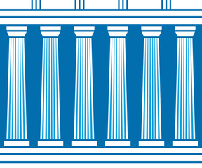 Double classic pillars arc isolated on blue background