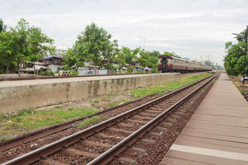 Fototapeta na wymiar railway on station, outdoor landscape