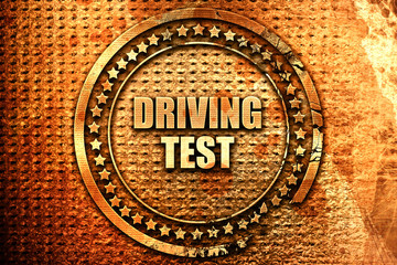 driving test, 3D rendering, text on metal