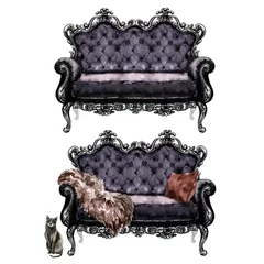  Sofa with and without throw - Watercolor Illustration. © nataliahubbert