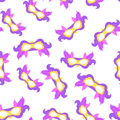Fototapeta premium Seamless pattern mardi gras mask with color feather. Icon colorful props for carnival or theater.