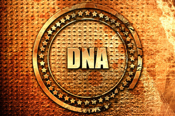 dna, 3D rendering, text on metal