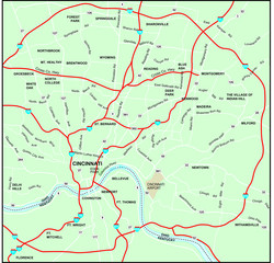 Cincinnati Metro Map with Major Roads