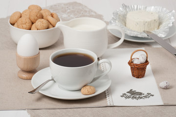 Food On Handmade Natural Linen Napkin With Easter Rabbit Embroid