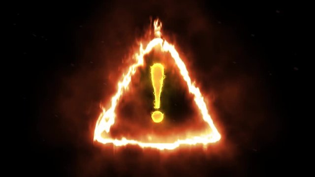 Warning triangle - hot burning sign in the dark