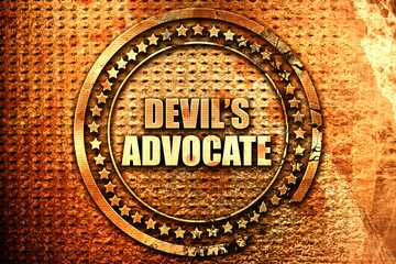 devil's advocate, 3D rendering, text on metal