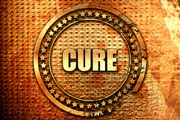 cure, 3D rendering, text on metal