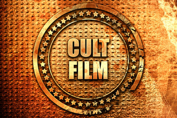 cult film, 3D rendering, text on metal