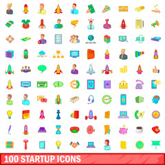 100 startup icons set, cartoon style