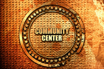community center, 3D rendering, text on metal