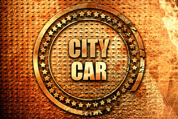 city car, 3D rendering, text on metal