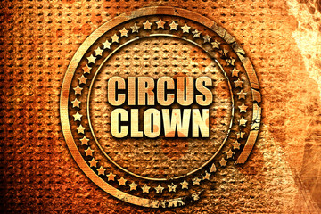 circus clown, 3D rendering, text on metal