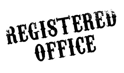 Registered Office rubber stamp. Grunge design with dust scratches. Effects can be easily removed for a clean, crisp look. Color is easily changed.
