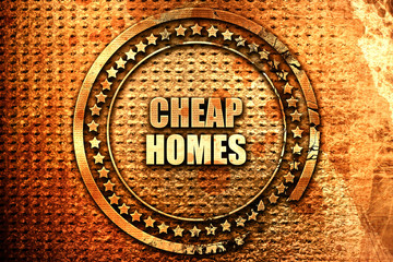 cheap homes, 3D rendering, text on metal