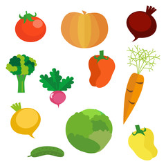 Set of vegetables food isolated on white background. Flat vector illustration, EPS10.