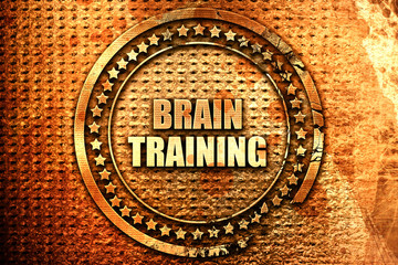 brain training, 3D rendering, text on metal